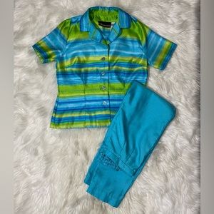 Sag Harbor Blue and Green Pantsuit